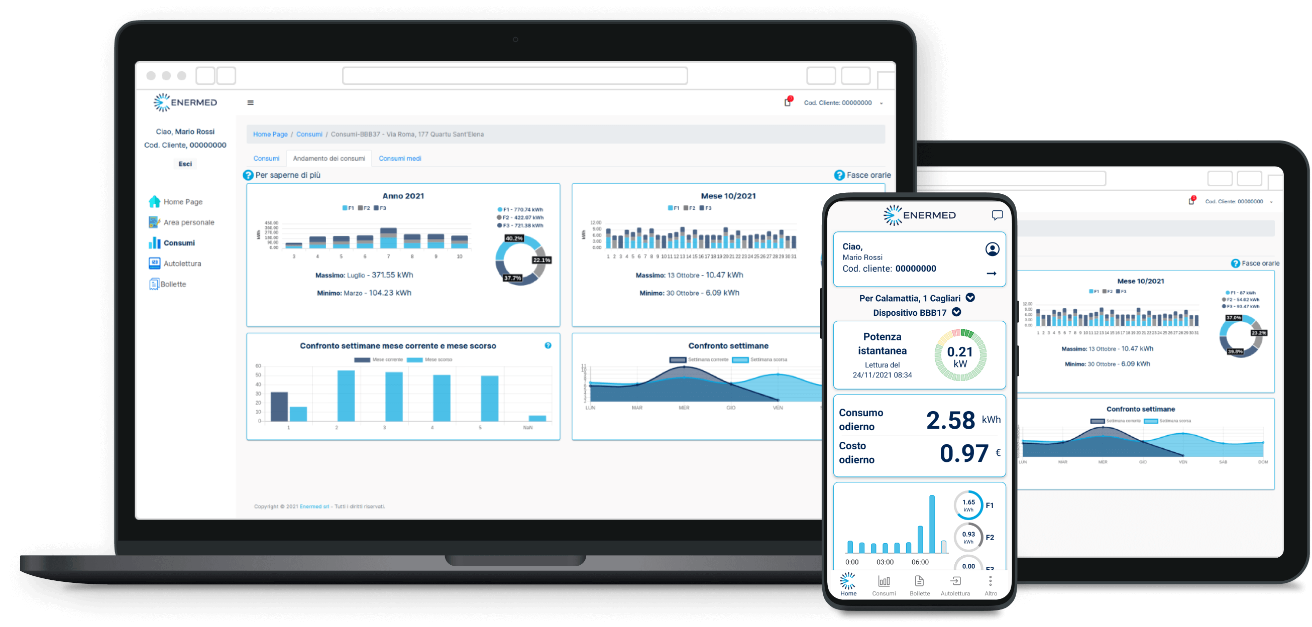 Applicazione Enermed su dispositivo desktop, mobile e tablet